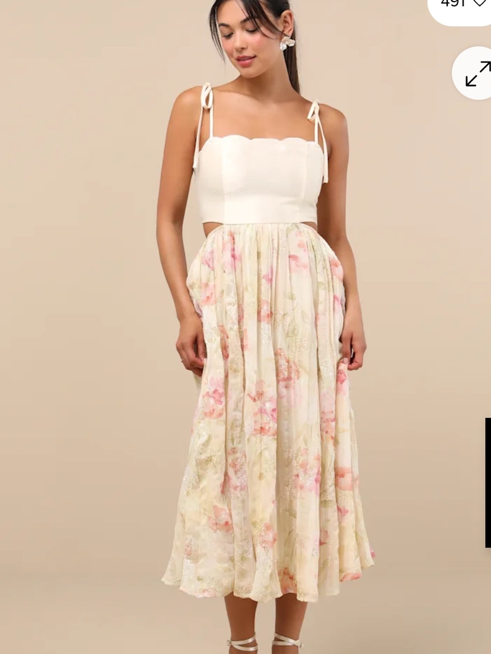 Lulu's Champagne Lace-Trim Slip Dress